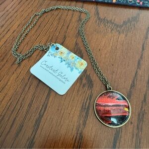 Vintage Wallpaper Art Necklace Assemblage Jewelry Handmade Glass